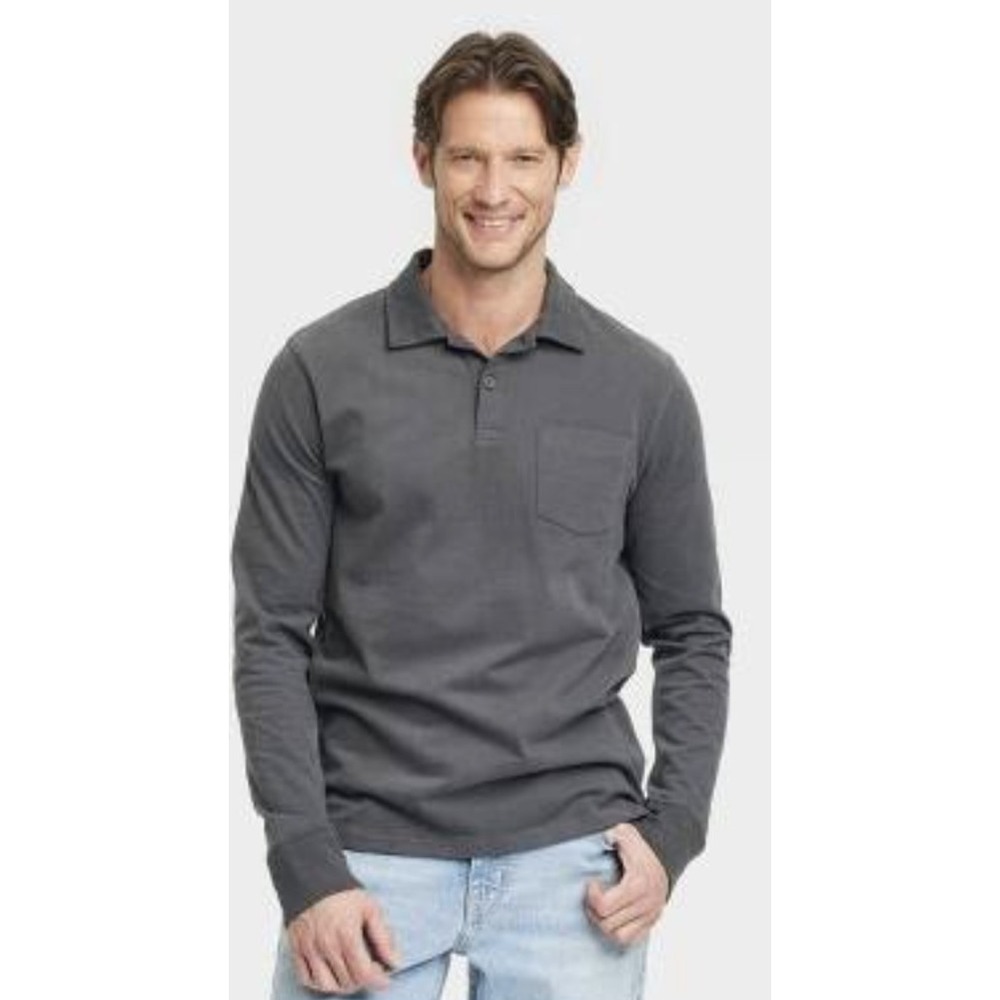 Goodfellow Long‎ Sleeve Polo Shirt Top Mens L Gray Casual Everyday Minimalist